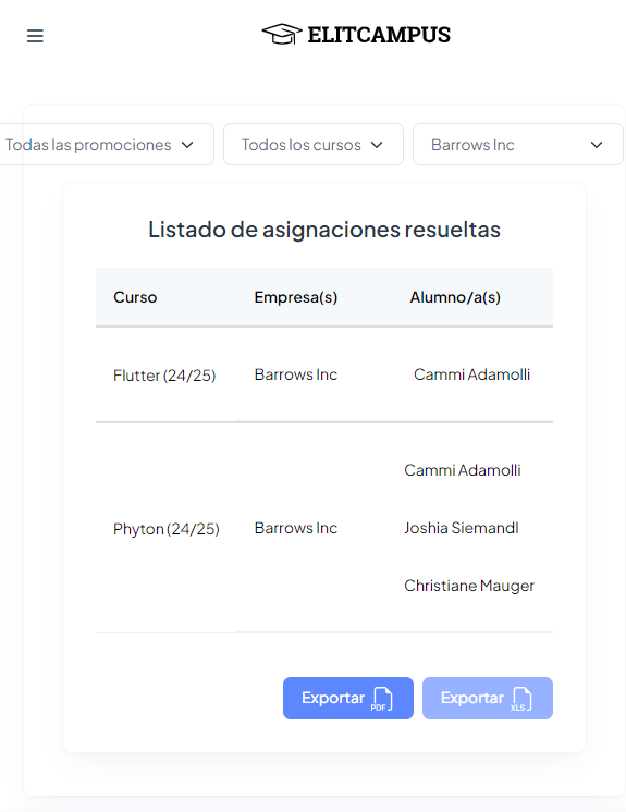 Asignación de práticas