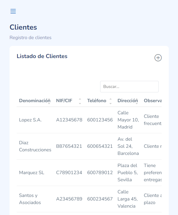 Gestión de clientes